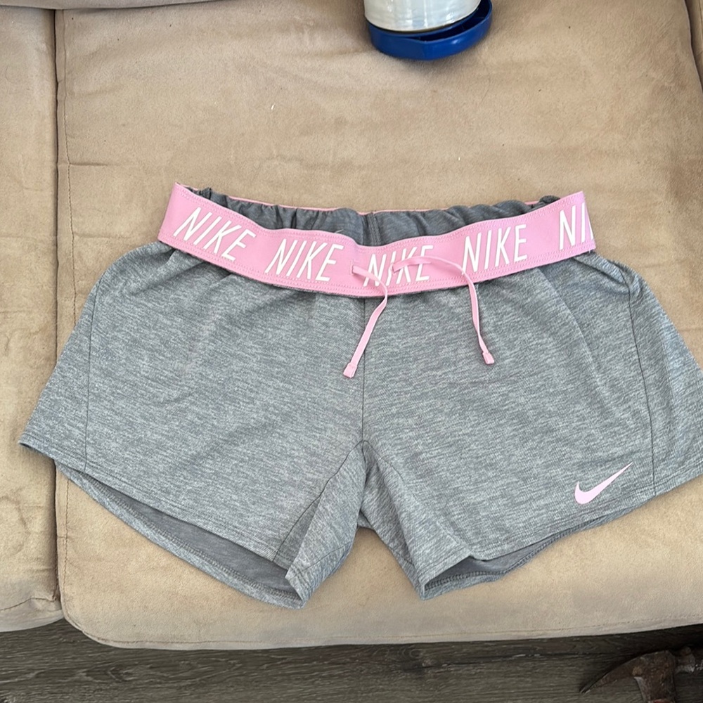 Nike Women's Gray Shorts with Pink Waistband